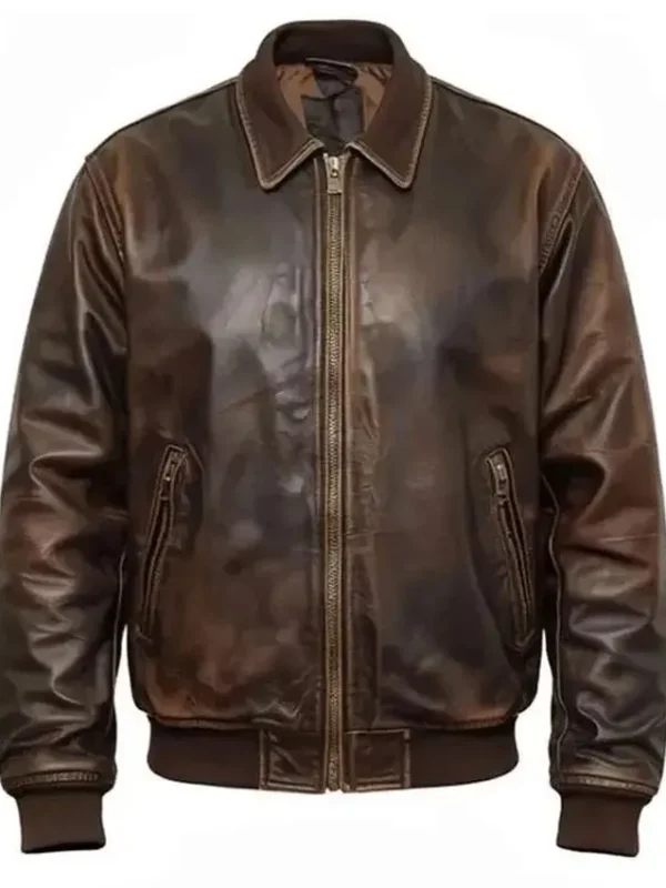 Brown Leather Skull Printed Jacket