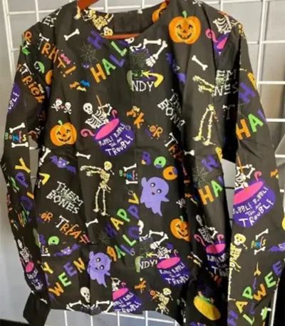 Bubble into the Trouble Halloween Scrub Jacket
