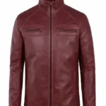 Burgundy Leather Cafe Racer Jacket