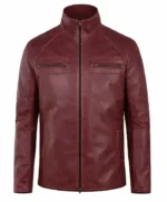 Burgundy Leather Cafe Racer Jacket