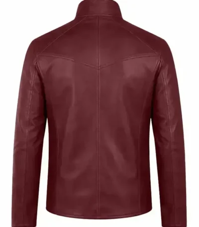 Burgundy Leather Cafe Racer Jacket