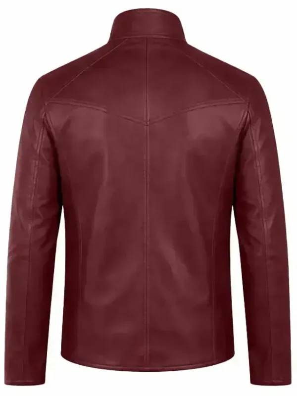 Burgundy Leather Cafe Racer Jacket