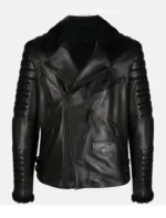 Black Leather Jacket with Fur Collar