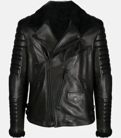 Black Leather Jacket with Fur Collar
