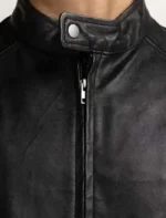 Classic Men’s Black Cafe Racer Leather Zipper Jacket
