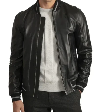 Wilkinson Black Leather Bomber Jacket
