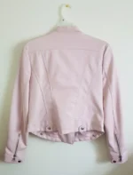 Casual Spring Slim Ladies Pink And White Leather Jacket
