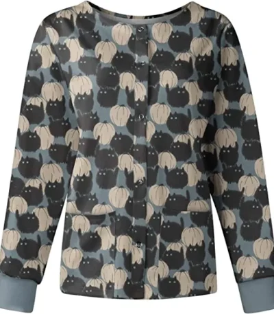 Catspump Grey Halloween Scrub Jacket