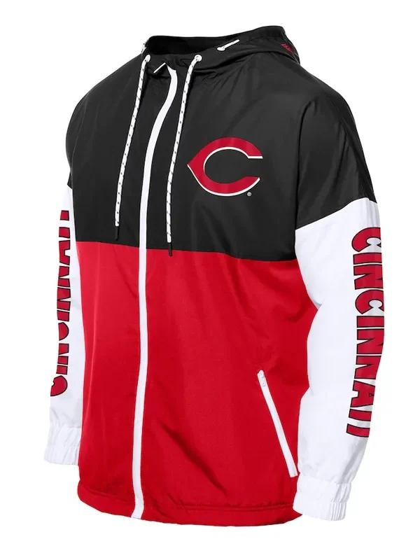 Cincinnati Reds Color Block Red-Black Hoodie Windbreaker