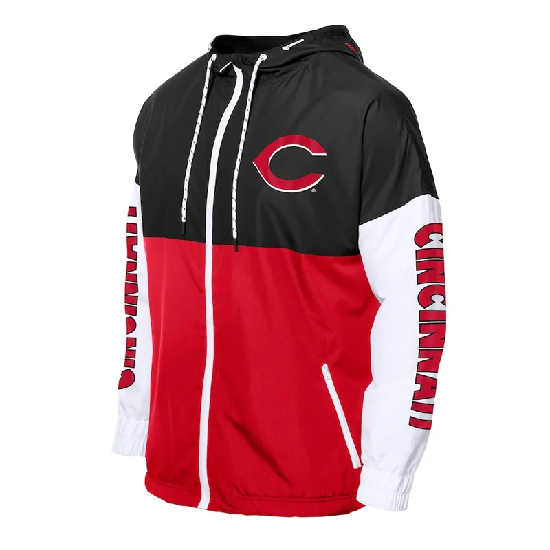 Cincinnati Reds Color Block Red-Black Hoodie Windbreaker Cincinnati Reds Color Block Red-Black Hoodie Windbreaker