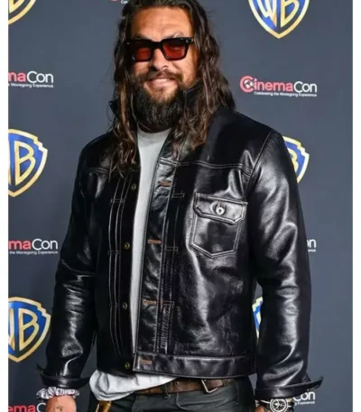 CinemaCon Jason Momoa Black Leather Jacket