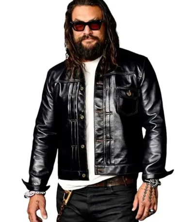 CinemaCon Jason Momoa Black Leather Jacket