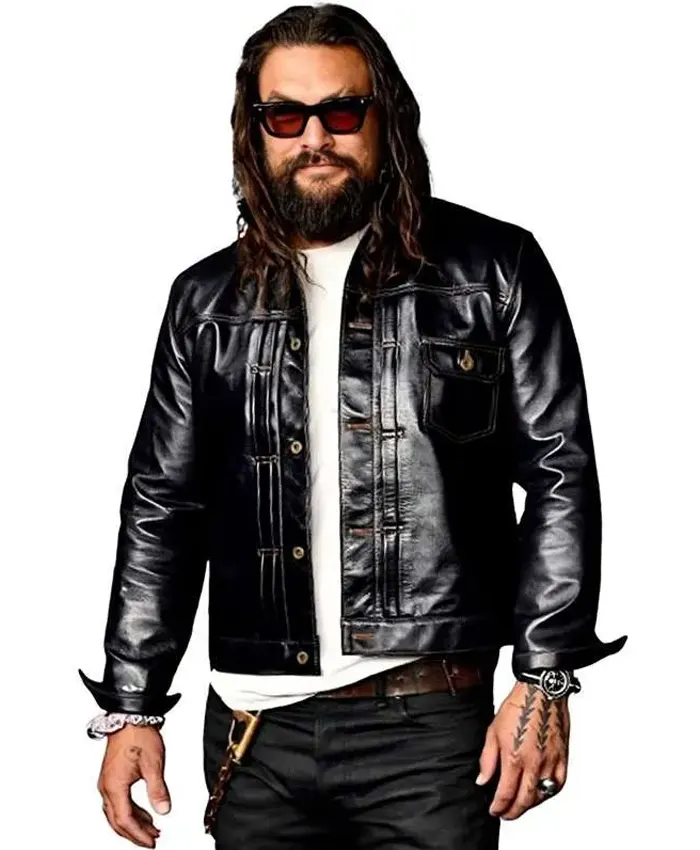 CinemaCon Jason Momoa Black Leather Jacket CinemaCon Jason Momoa Black Leather Jacket