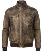 Clark Vintage Distressed Brown Leather Men’s Bomber Jacket