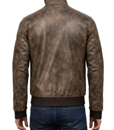 Clark Vintage Distressed Brown Leather Men’s Bomber Jacket