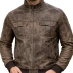 Clark Vintage Distressed Brown Leather Men’s Bomber Jacket
