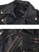 Classic Black Biker Leather Jacket with Multi Pockets