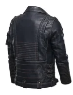 Classic Black Biker Leather Jacket with Multi Pockets