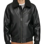 Classic Black Bomber Jacket with Leather and Fur