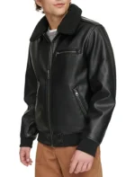 Classic Black Bomber Jacket with Leather and Fur