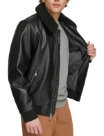Classic Black Bomber Jacket with Leather and Fur