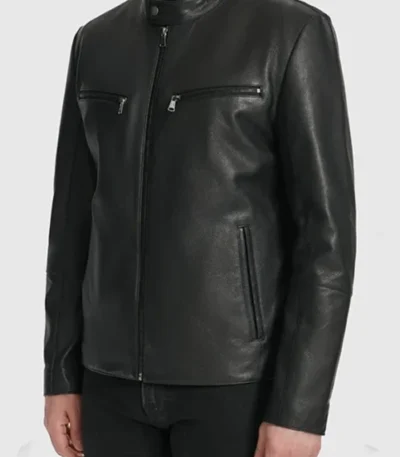Classic Black Cafe Racer Motorcycle Leather Jacket