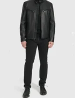 Classic Black Cafe Racer Motorcycle Leather Jacket