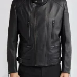 Classic Black Cafe Racer Style Leather Jacket for Men