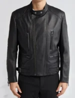 Classic Black Cafe Racer Style Leather Jacket for Men