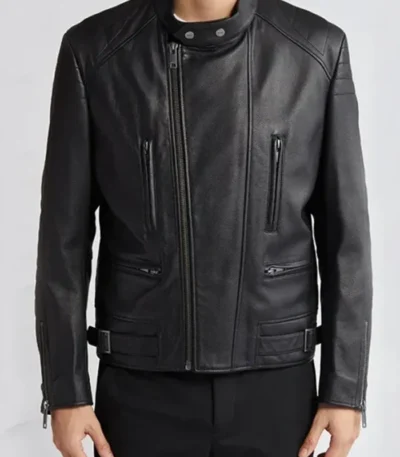 Classic Black Cafe Racer Style Leather Jacket for Men