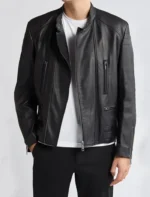 Classic Black Cafe Racer Style Leather Jacket for Men
