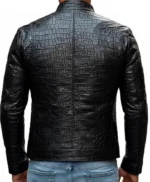 Black Crocodile Pattern Leather Jacket