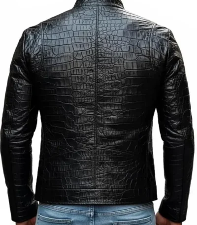 Black Crocodile Pattern Leather Jacket