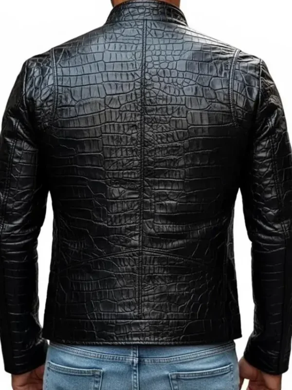 Black Crocodile Pattern Leather Jacket