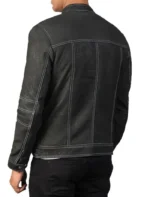 Classic Black Leather Cafe Racer Jacket with Zipper