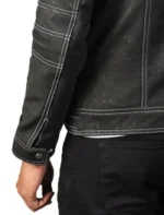 Classic Black Leather Cafe Racer Jacket with Zipper