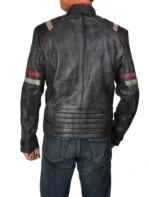 Classic Black Racer Jacket with Bold Red Stripes
