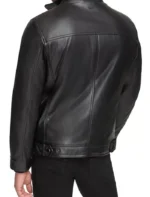 Classic Black Stand Collar Leather Jacket with Zipper