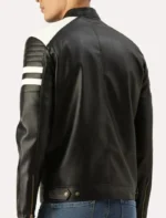 Classic Black and White Striped Leather Racer Jacket