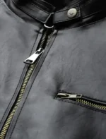 Classic Black and White Striped Leather Racer Jacket