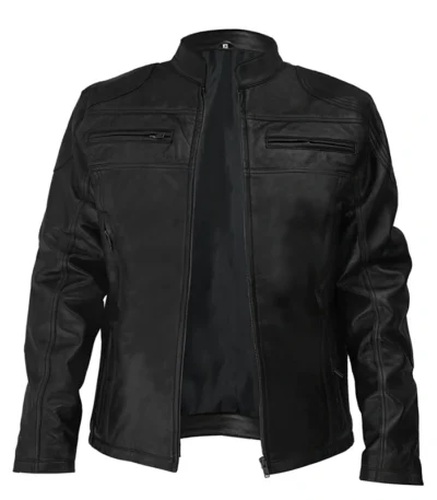 Classic Cut Black Leather Motorcycle Jacket