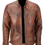 Classic Diamond Leather Jacket Brown Distressed