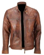 Classic Diamond Leather Jacket Brown Distressed