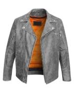Classic Grey Biker Leather Jacket