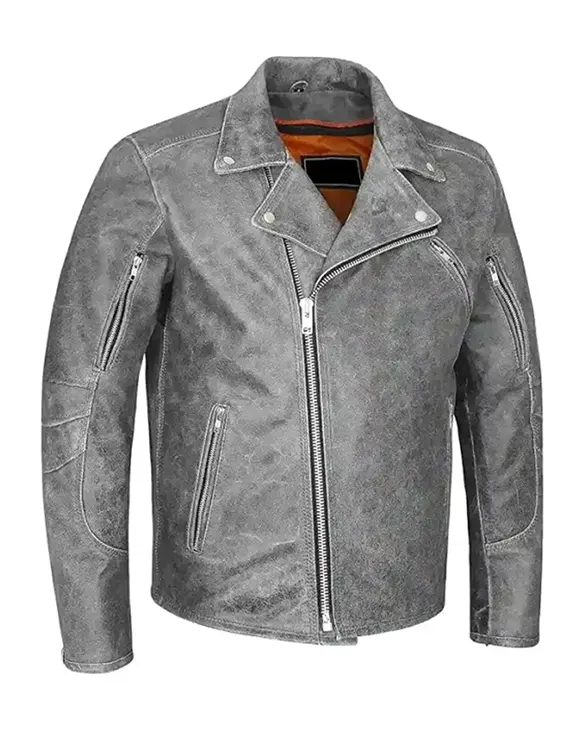 Classic Grey Biker Leather Jacket Classic Grey Biker Leather Jacket