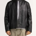 Classic Men’s Black Cafe Racer Leather Zipper Jacket