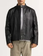 Classic Men’s Black Cafe Racer Leather Zipper Jacket