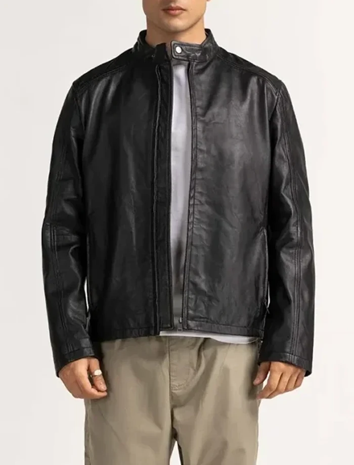 Classic Men’s Black Cafe Racer Leather Zipper Jacket Classic Men’s Black Cafe Racer Leather Zipper Jacket