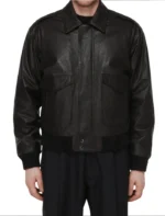 Classic Men’s Black Leather Bomber Jacket