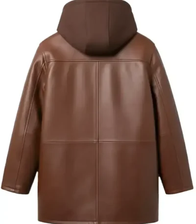 Brown Leather Hooded Jacket